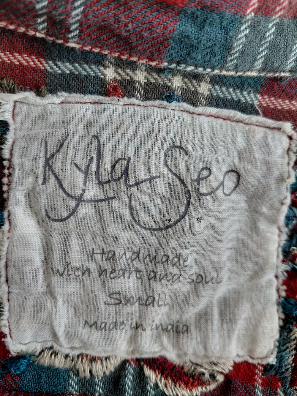 Kyla Seo Embroidered Plaid Flannel Shirt Small Boho Floral Cotton Button Front - Picture 6 of 9